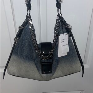 Steve Madden Denim and Black Shoulder Bag with Chain